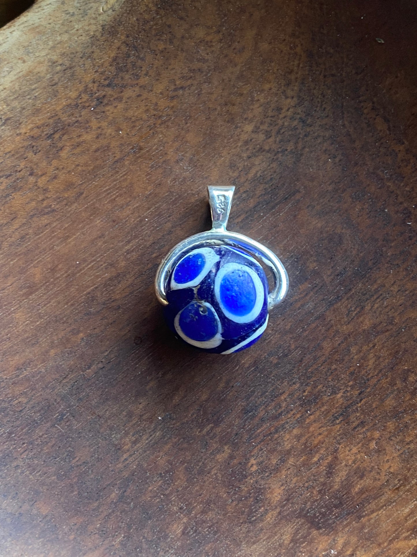 古董/古代 Millefiori 钴玻璃贸易珠、分层 Jatim 眼珠、旋转表链吊坠