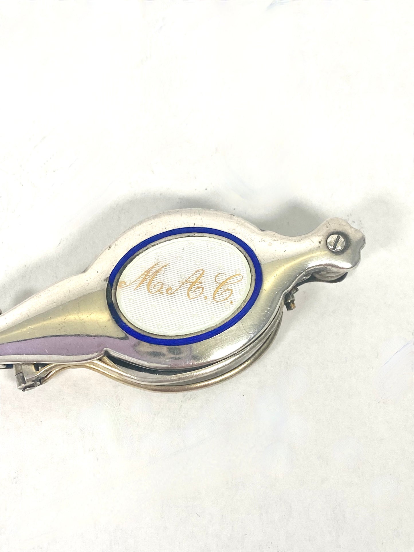 Antique early 20th century Art Deco European Lorgnette, Sterling Silver with Guilloche Enamel