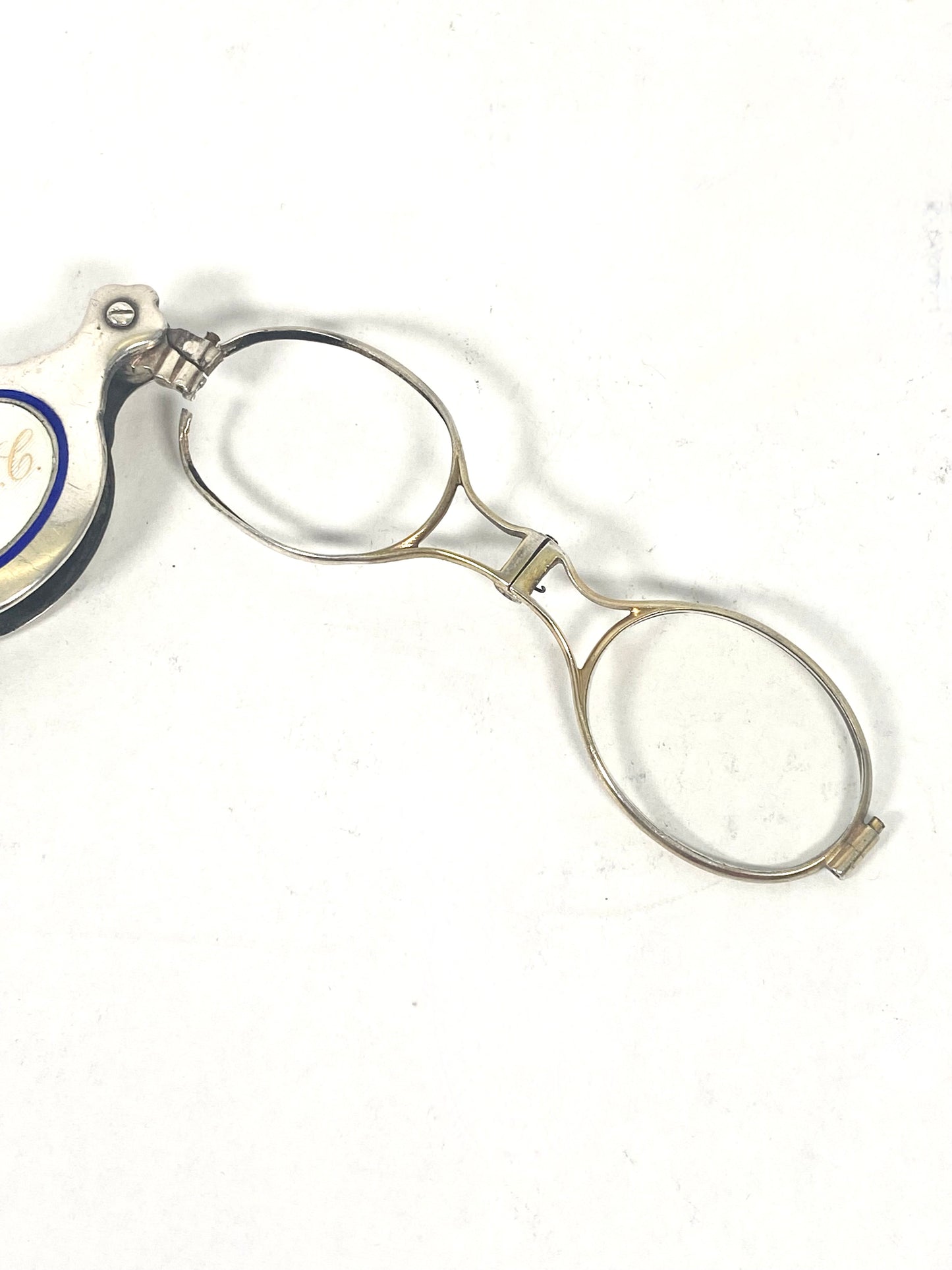 Antique early 20th century Art Deco European Lorgnette, Sterling Silver with Guilloche Enamel