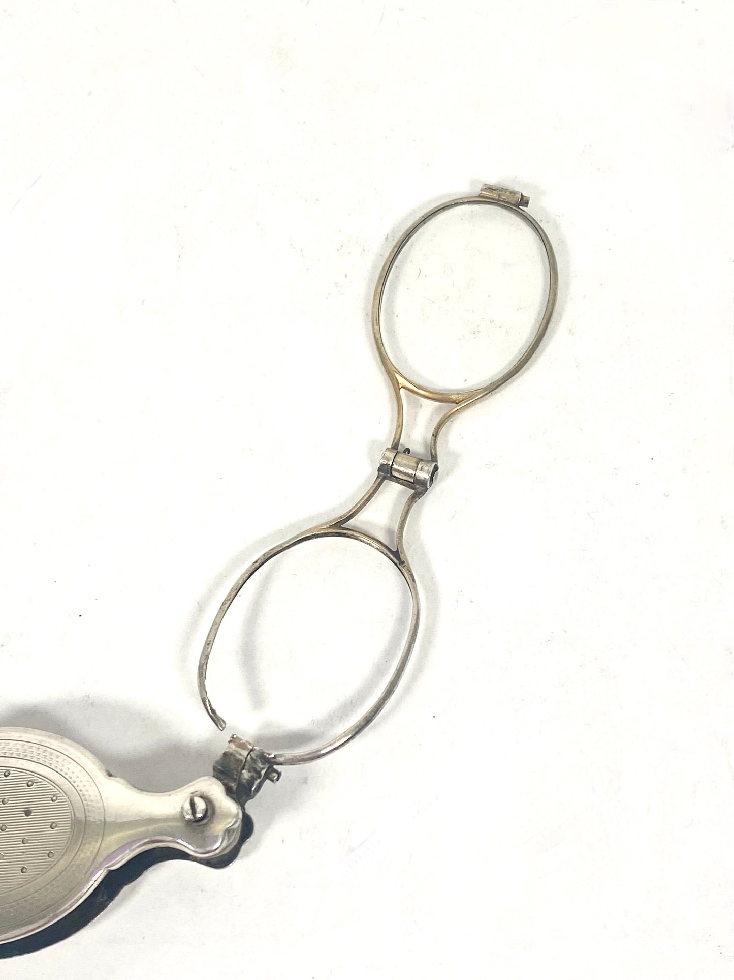 Antique early 20th century Art Deco European Lorgnette, Sterling Silver with Guilloche Enamel