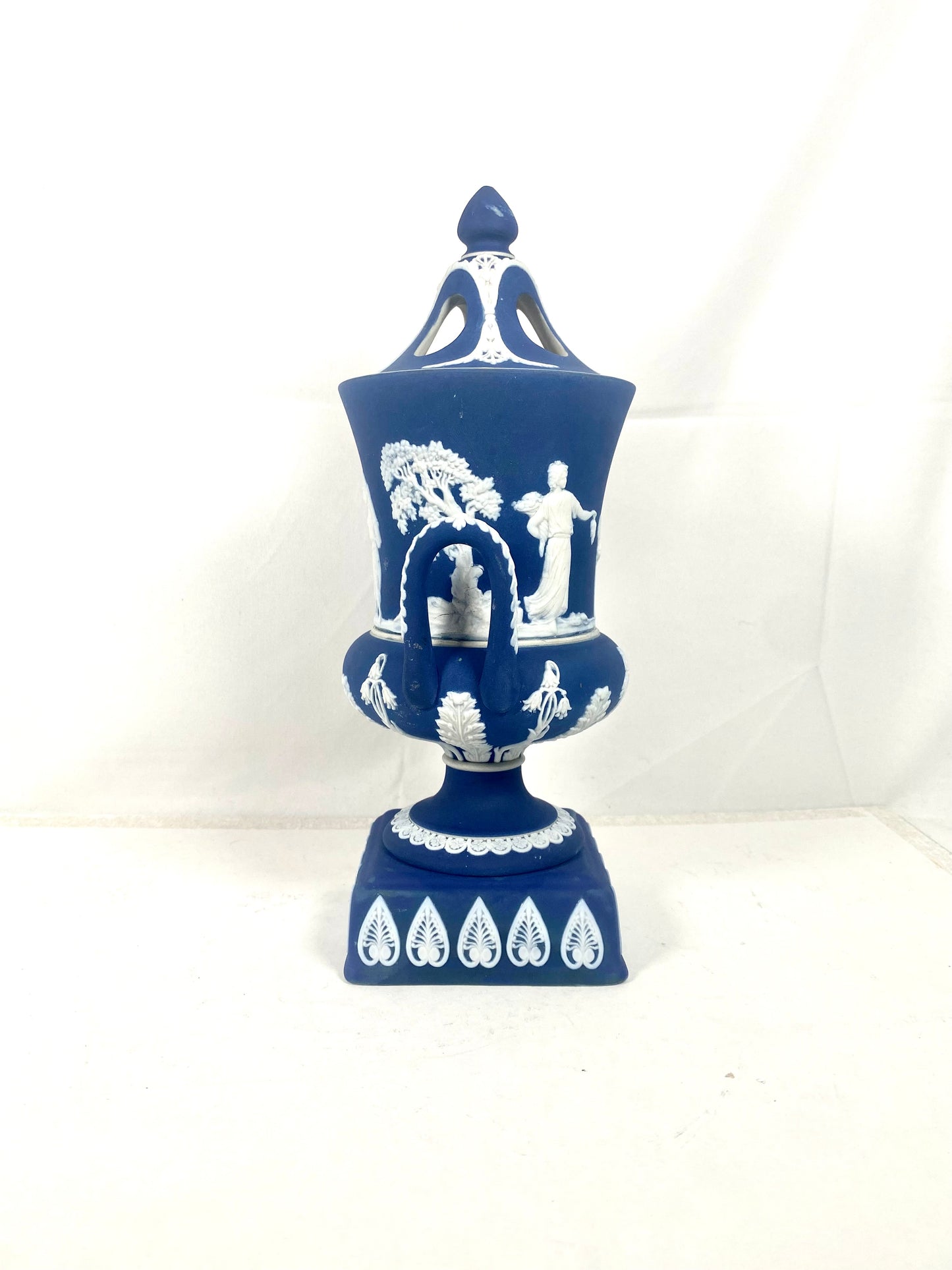 Jarrón/urna con tapa de popurrí de jaspe cobalto de Adams of Tunstall, victoriano antiguo/siglo XIX, raro