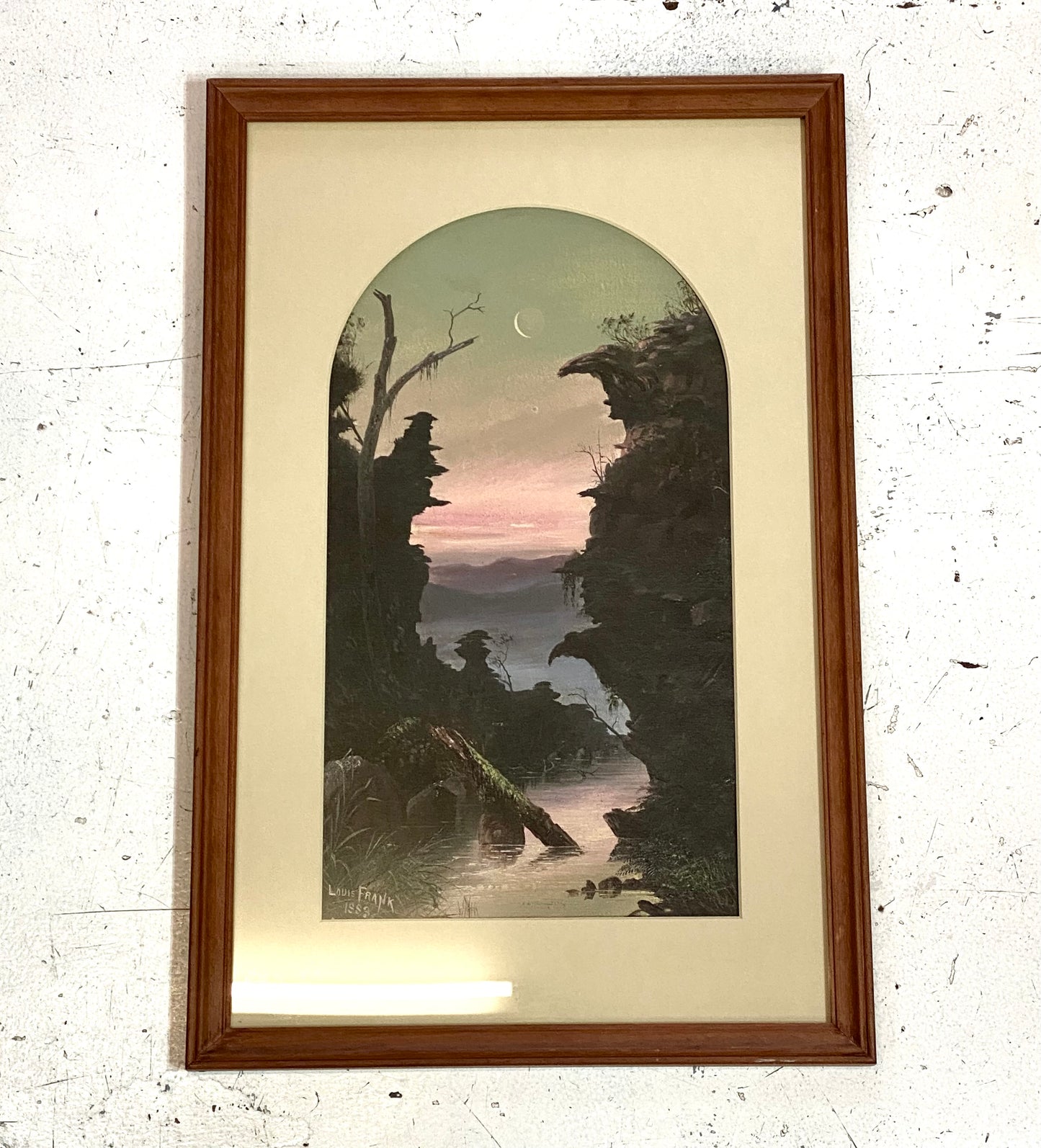 Pintura al óleo colonial australiana de finales del siglo XIX: «Gorge cerca de Blackheath, Montañas Azules al atardecer, 1883». Louis Frank, Nueva Gales del Sur.
