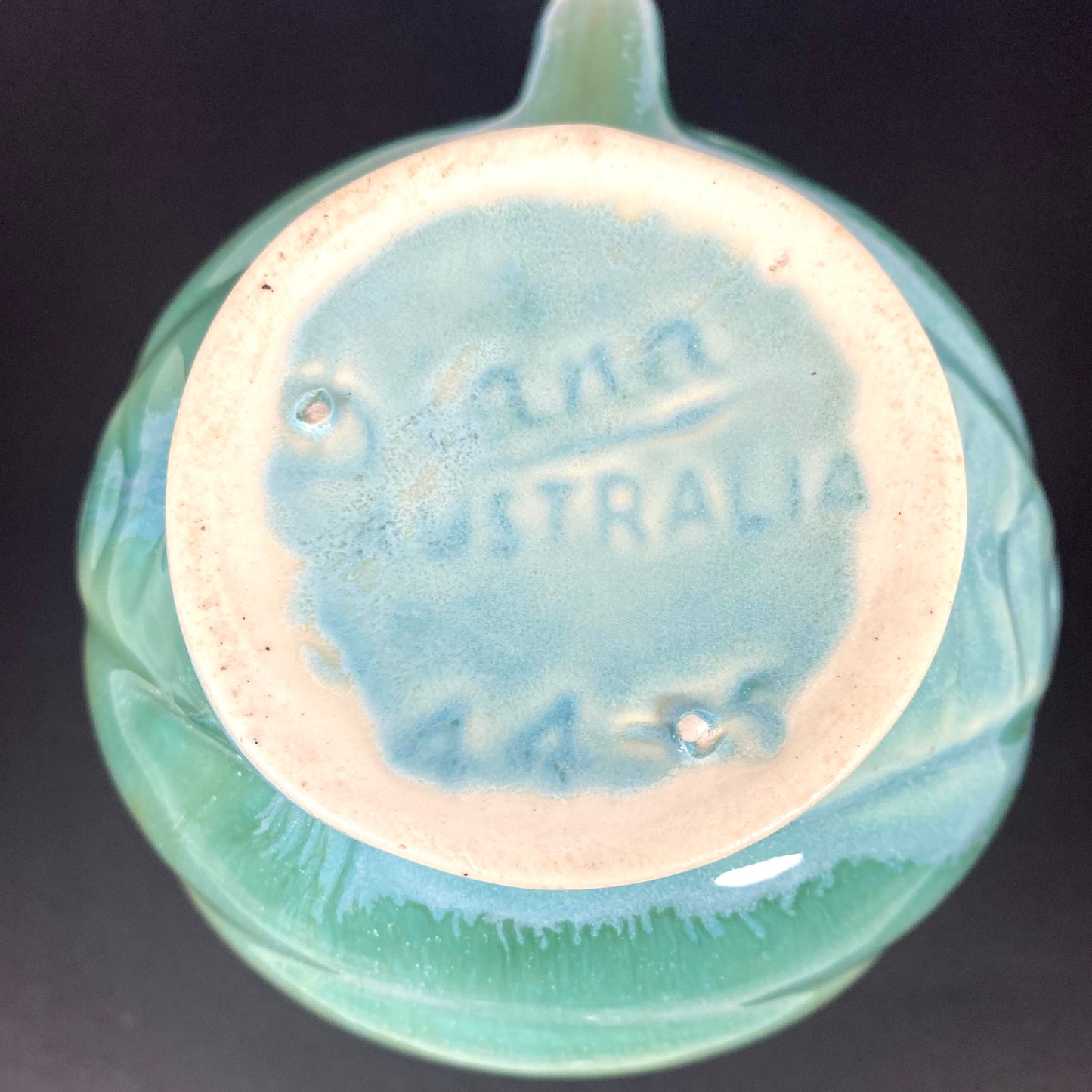 Jarrón de cerámica Diana Australiana Art Déco de mediados de siglo, azul y verde