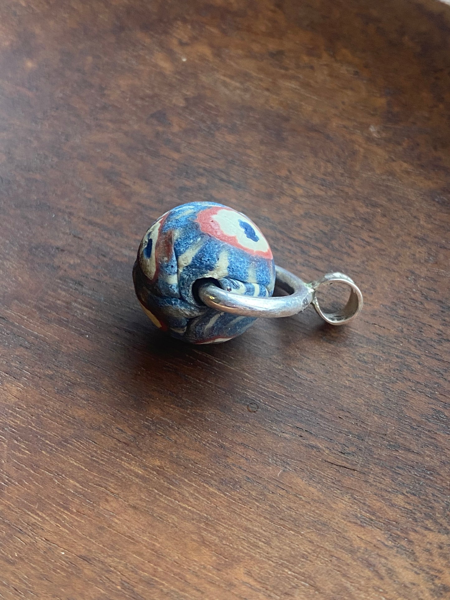 Ancient Millefiori Glass Trade Bead, Javanese Jatim Stratified Eye Bead, Swivel Fob Pendant