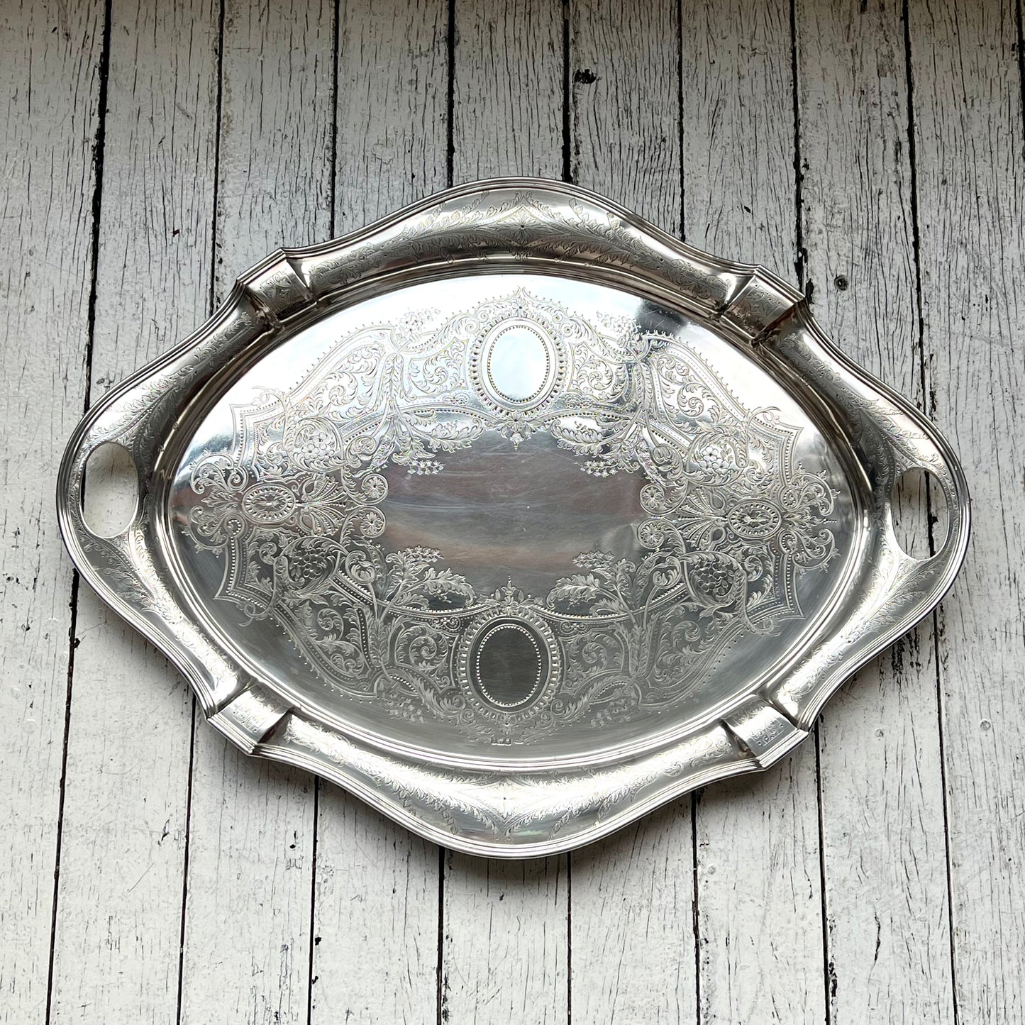 Monumental Edwardian Mammatt & Son Fine Sterling Silver Tray, Sheffield 1905.