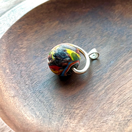 Antique 19th century Venetian Trade Bead Pendant with Sterling Silver Swivel Fob Setting, Slag Glass End of Day Style