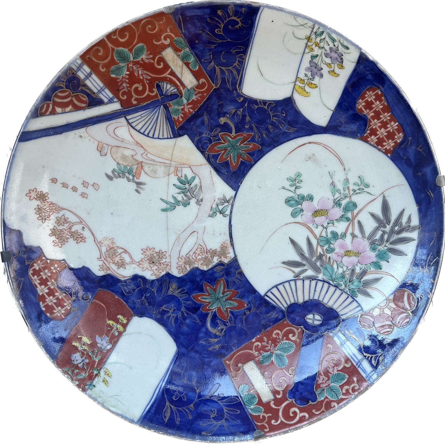 Cargador Imari del período Meiji de mediados a finales del siglo XIX, tal como se encontró