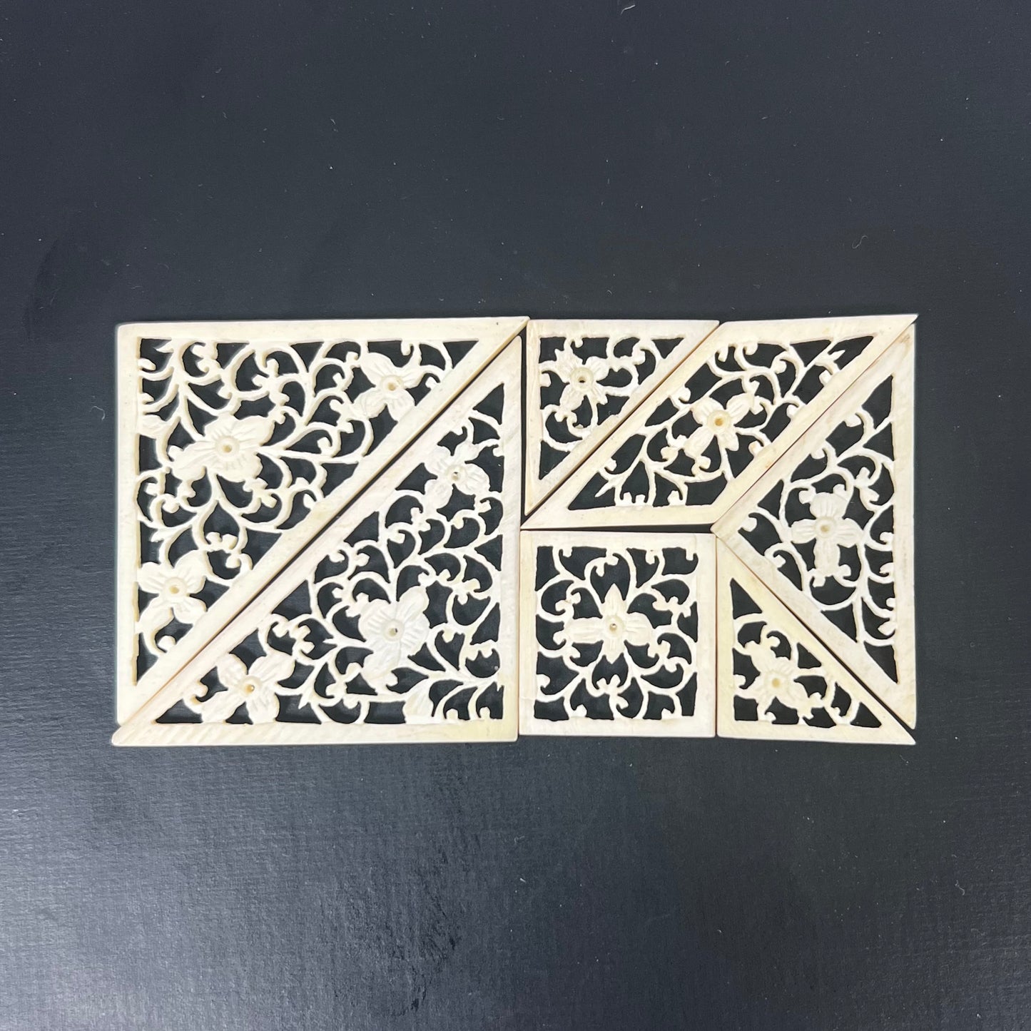 Antique Chinese 19th century Canton export ivory tangram puzzle box