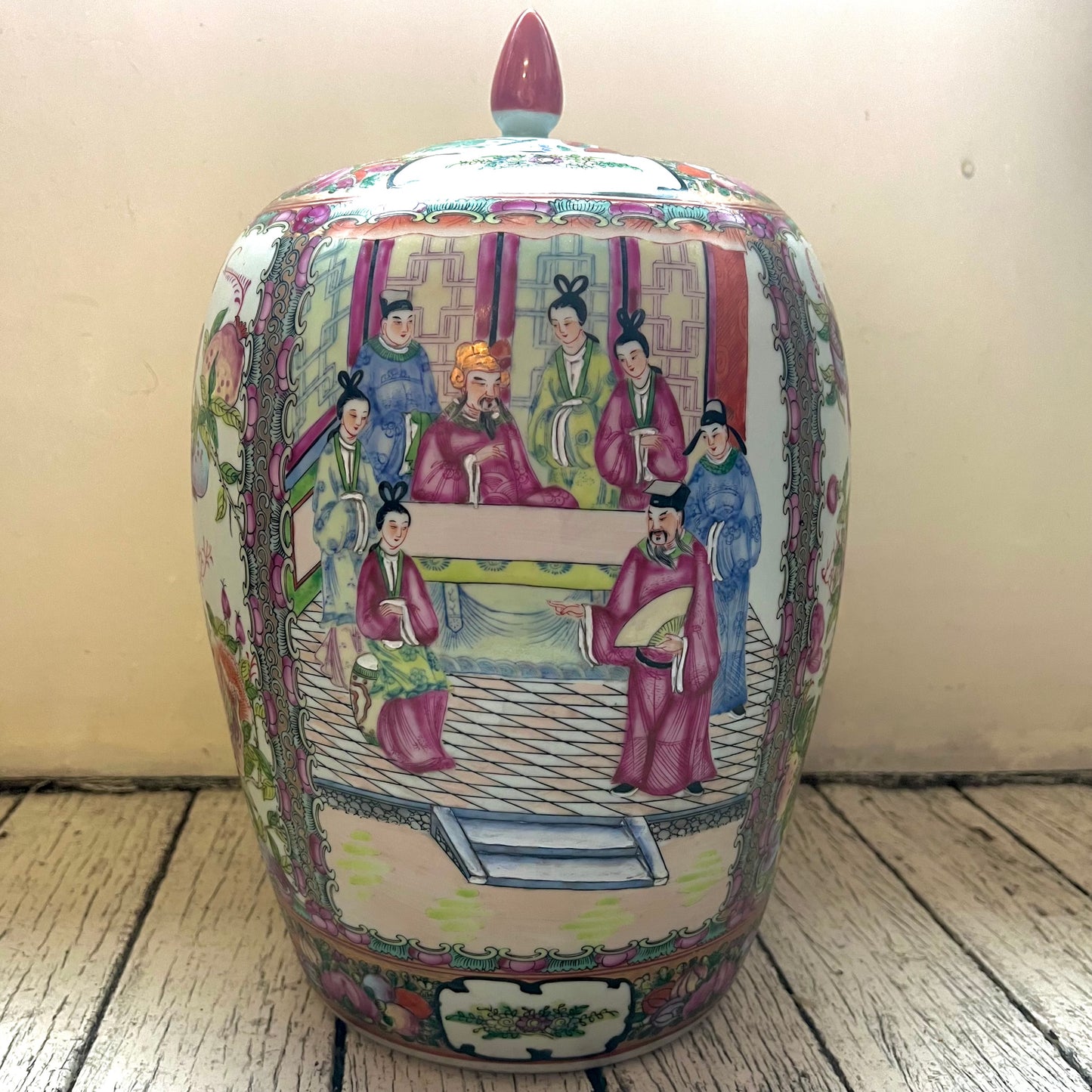 Monumental Late Qing Guangxi Period Canton Famille Rose Lidded Cover Jar