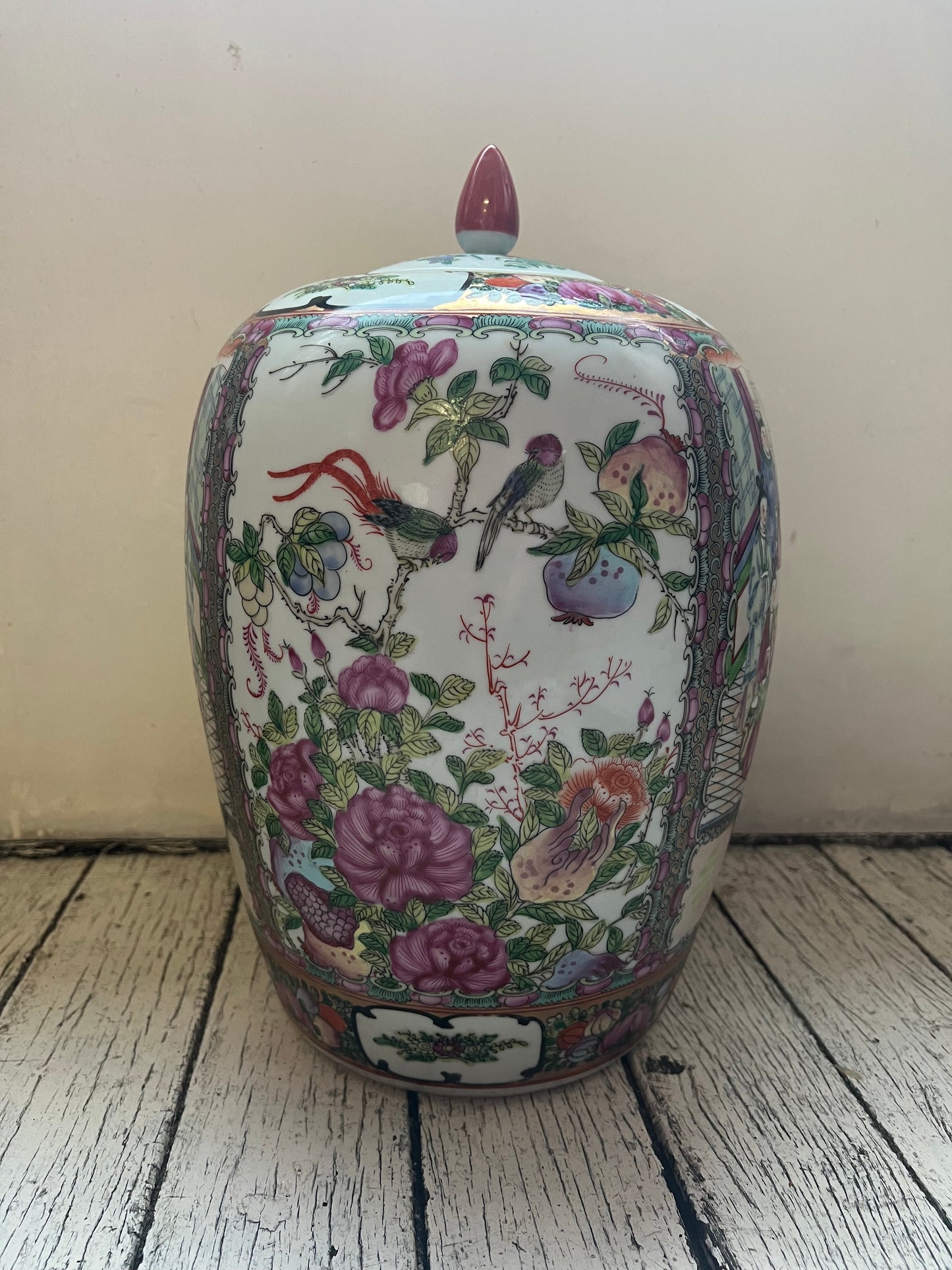 Monumental Late Qing Guangxi Period Canton Famille Rose Lidded Cover Jar