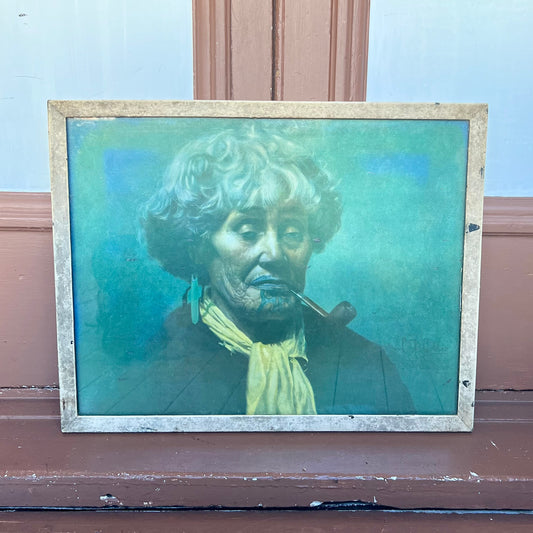 Rara litografía antigua de la jefa maorí Ena te Papatahi de Charles CF Goldie c 1900-1910. Nueva Zelanda.