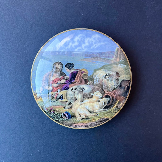 Mid to late 19th Century Victorian Prattware Pot Lid "Peace" after Sir Edwin Landseer, engraved by Jesse Austin