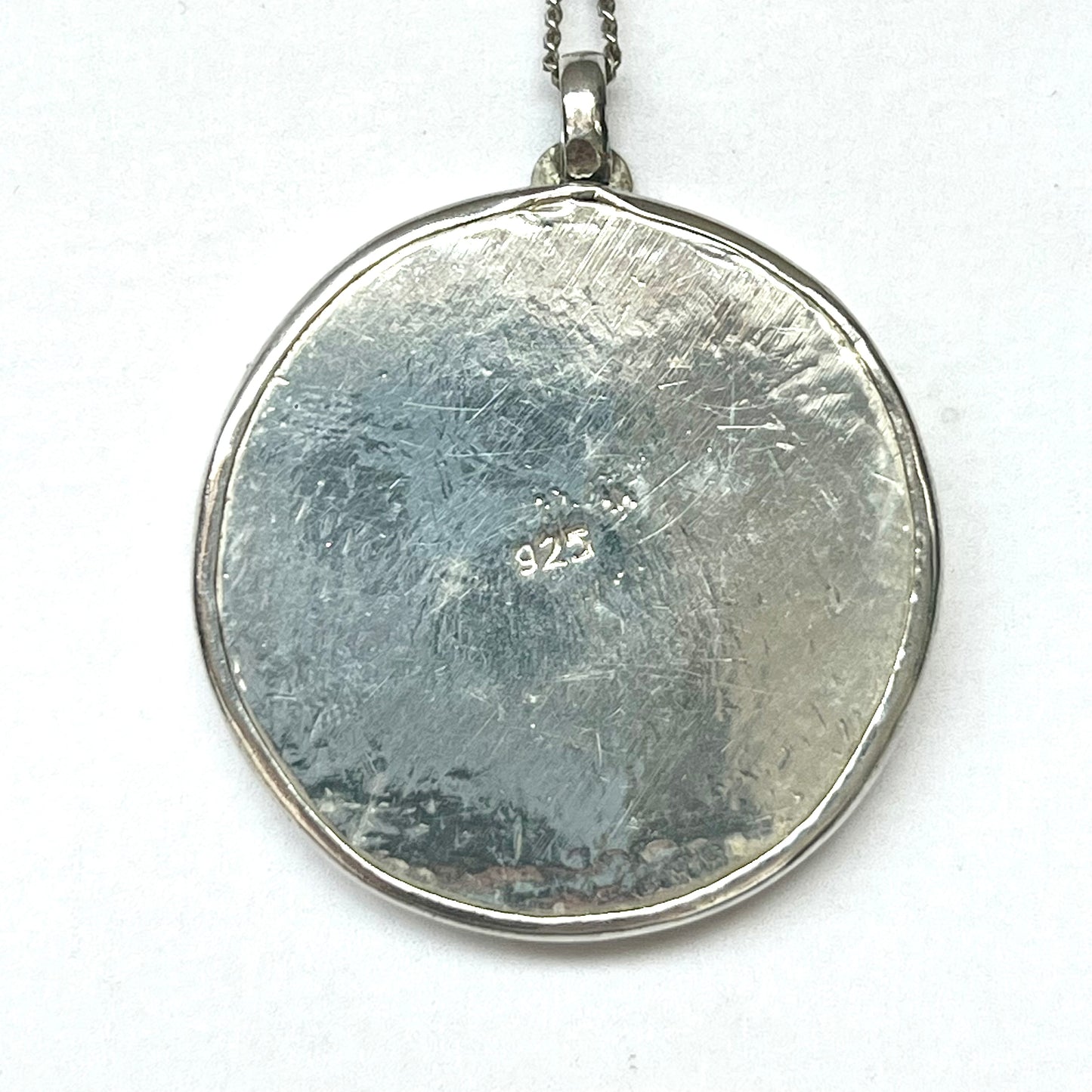 Vintage Hand Painted Indian Buddhist Pendant with Fine Italian Sterling Silver Chain
