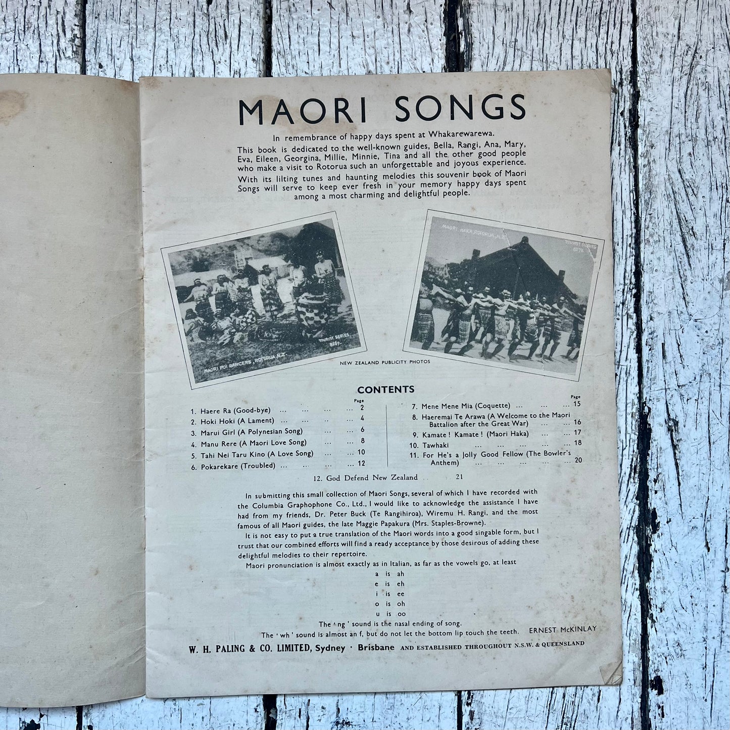 Vintage Near Antique “Maori Songs" songbook collected and sung by Ernest McKinlay (1888-1945)