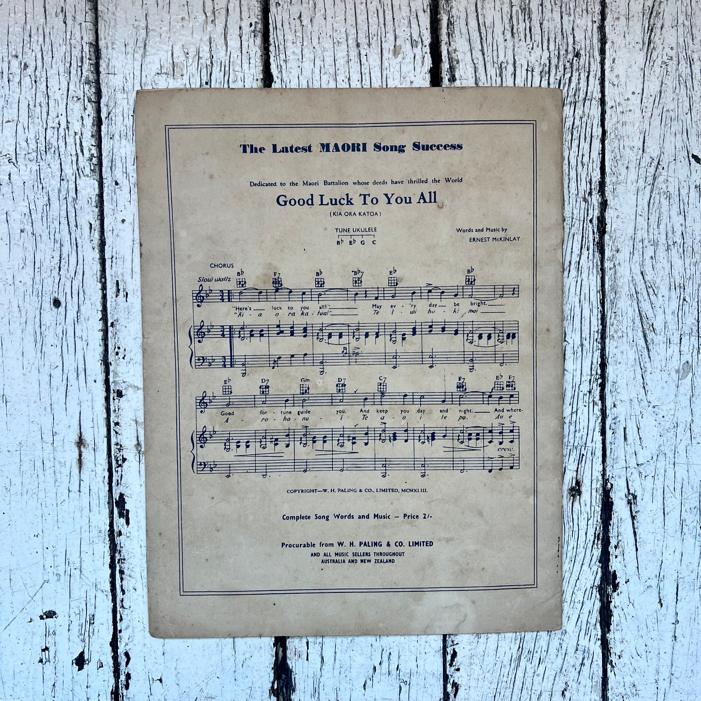 Vintage Near Antique “Maori Songs" songbook collected and sung by Ernest McKinlay (1888-1945)