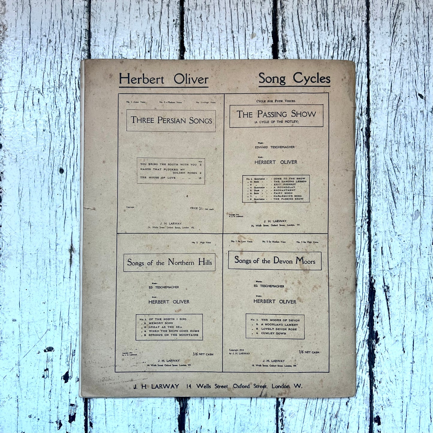 Antique English Songbook,“Songs of the Orient”, 1912 by Edward Frederick Teschemacher (1876-1940)