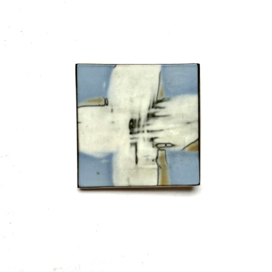 Mid to Late 20th century Modernist Sterling Silver and Porcelain Brooch, Abstract Sky Blue Pattern