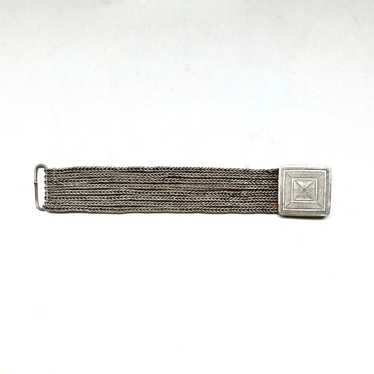 Vintage Tribal Silver Bracelet, Heavy Clasp with Eight Chains
