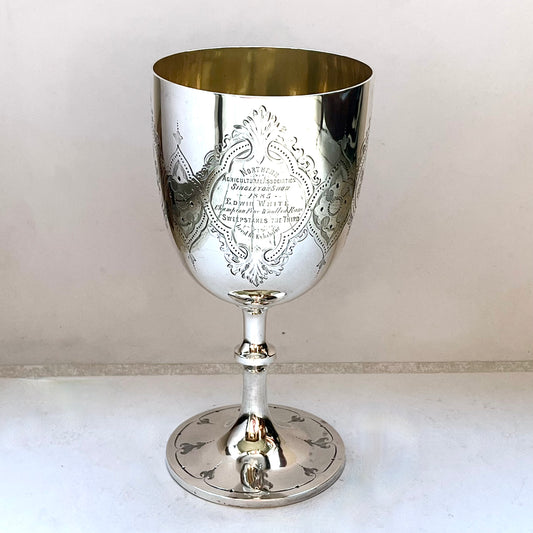 Rare early Australian Colonial sterling silver Fine Woolled Ram trophy cup, NSW merino memorabilia. Thomas Smily, 1864, London.