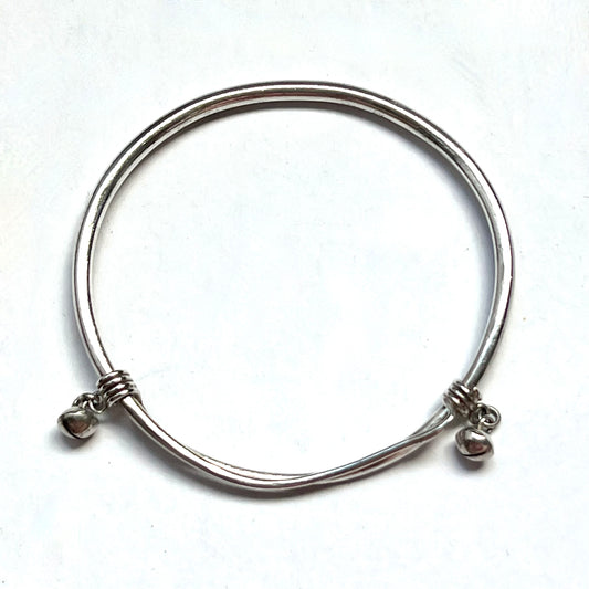 Vintage Tribal Silver Bangle with 2 Tiny Bells