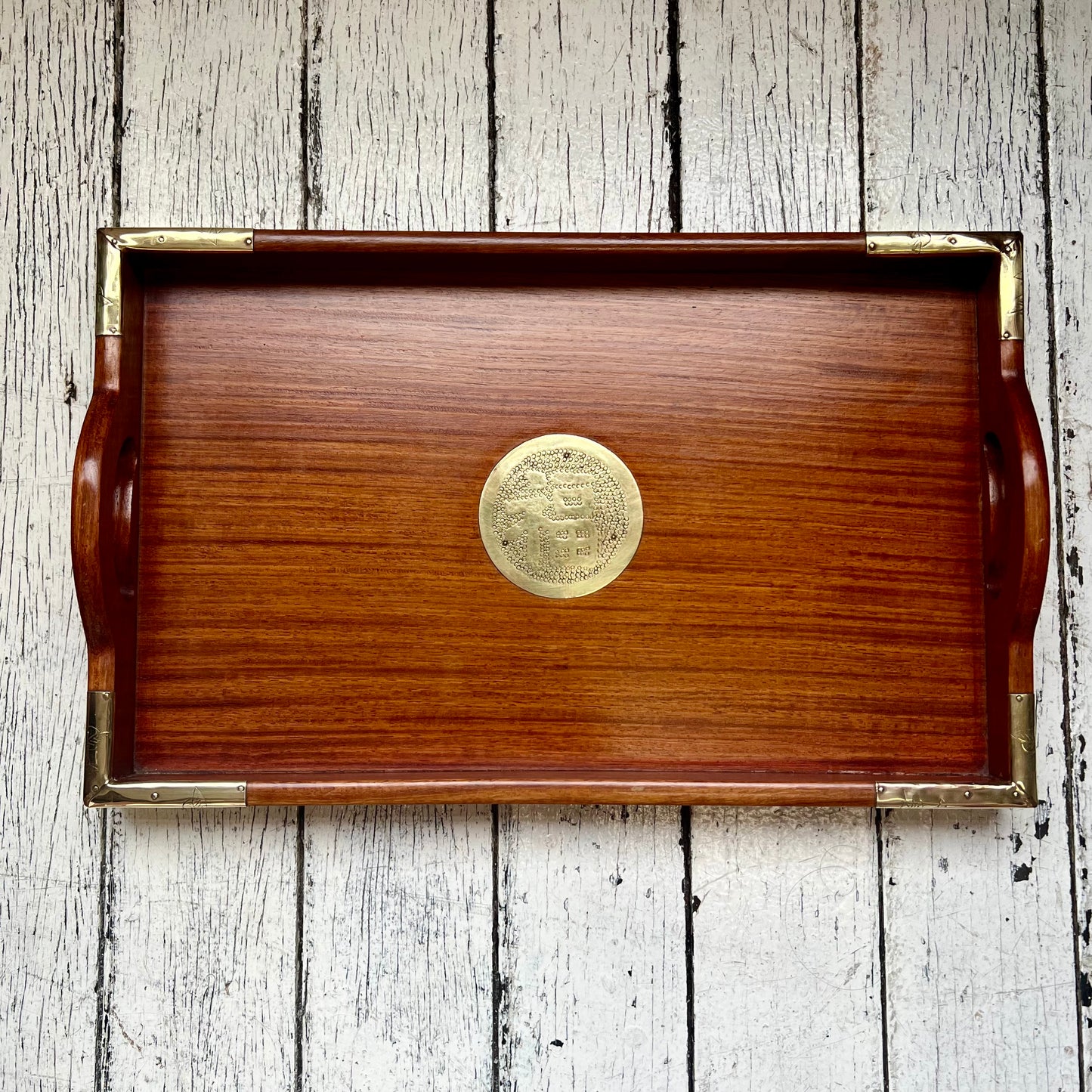Set of three vintage midcentury Chinese rosewood and brass nesting trays