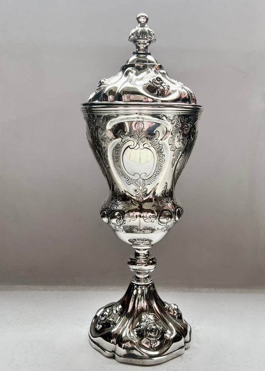Antique Mid 19th Century Viennese .812 Silver Lidded Chalice Cup