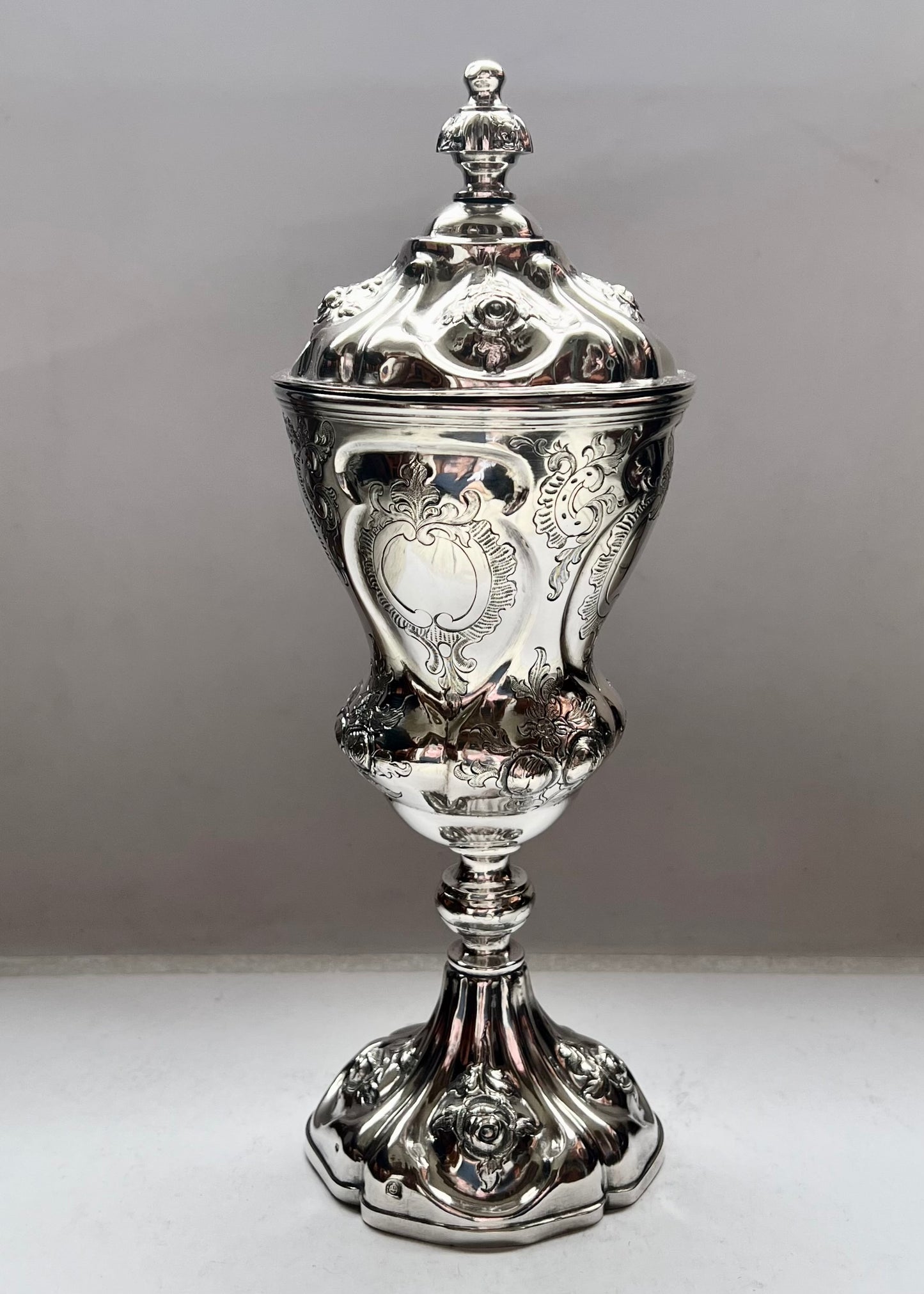 Antique Mid 19th Century Viennese .812 Silver Lidded Chalice Cup