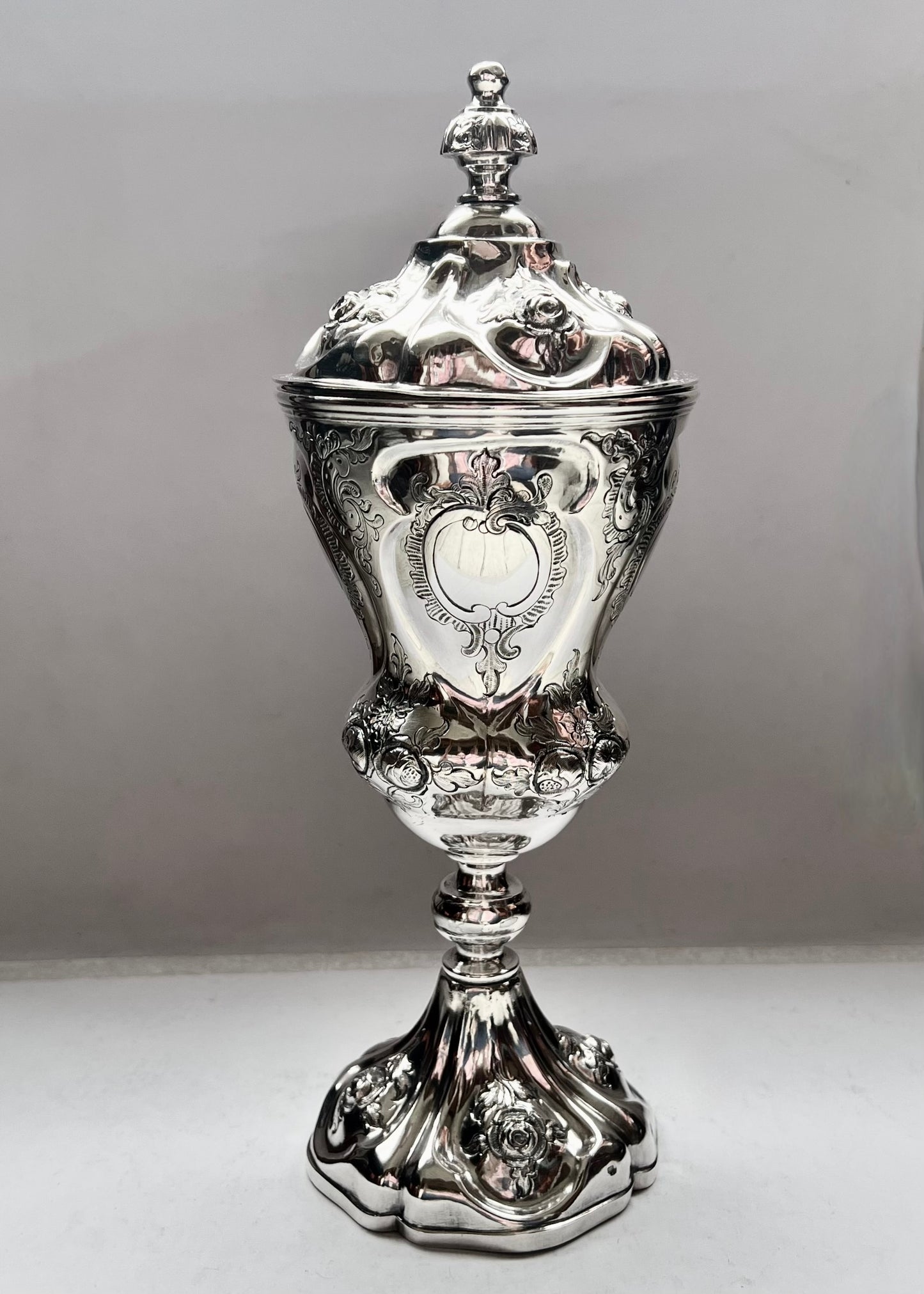 Antique Mid 19th Century Viennese .812 Silver Lidded Chalice Cup