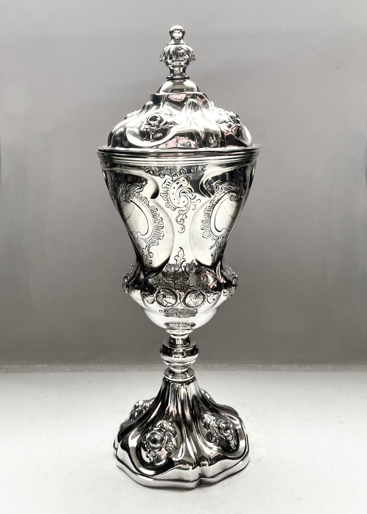 Antique Mid 19th Century Viennese .812 Silver Lidded Chalice Cup