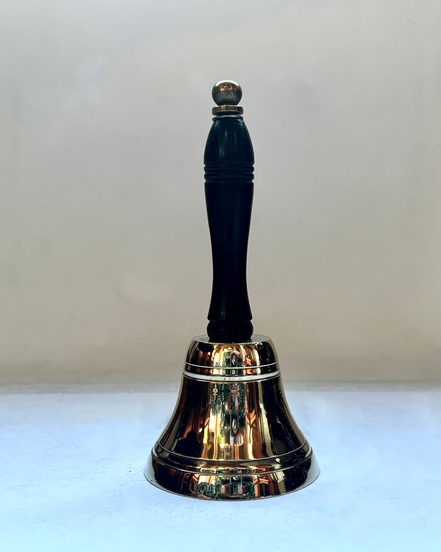 Exceptionally nice Edwardian turned timber and brass hand bell