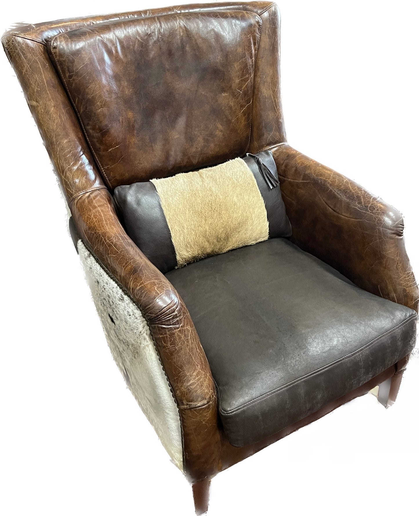 20th century vintage statement cowhide and brown leather club chair