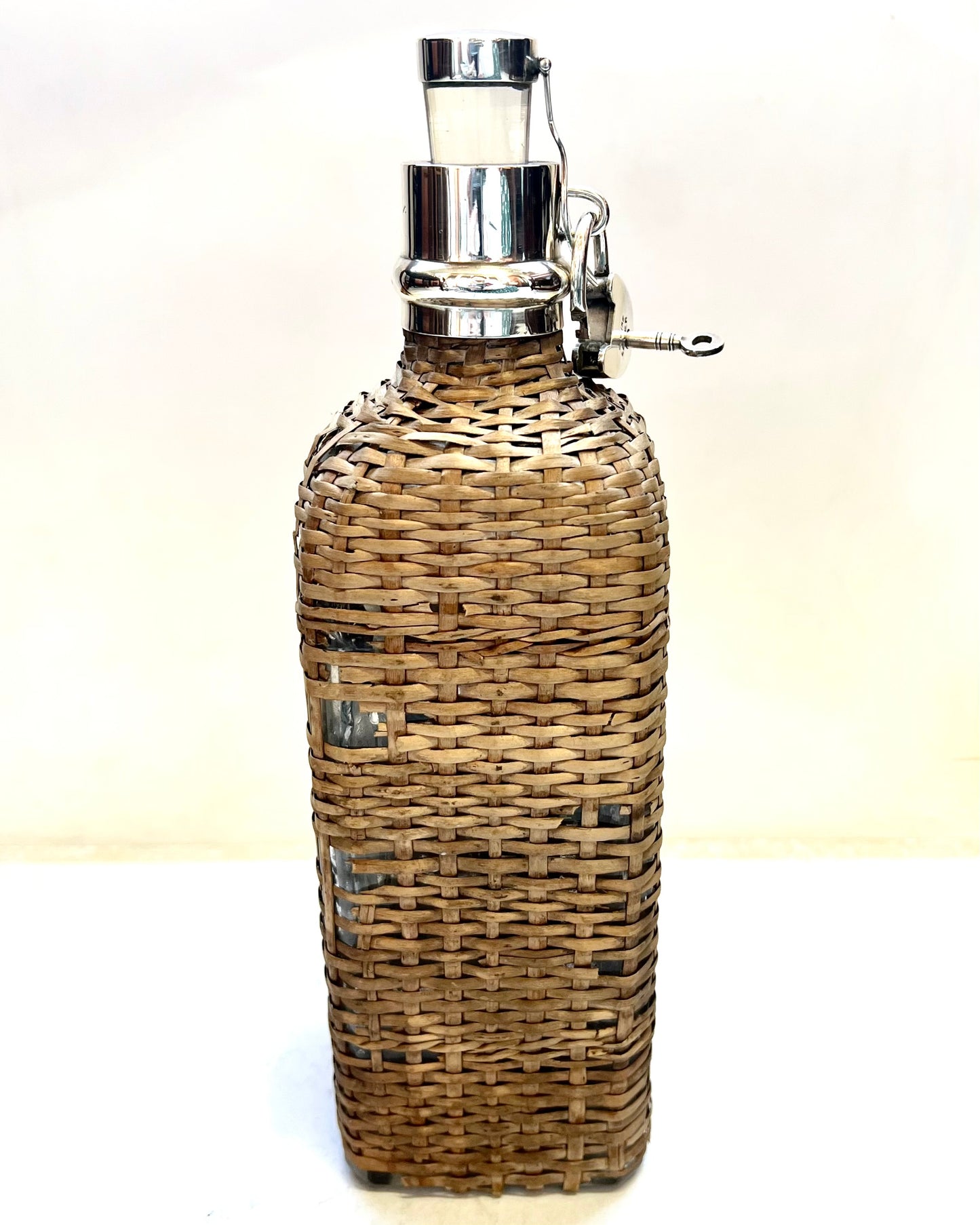 Edwardian wicker and sterling silver bottle, London 1903, Hukin & Heath