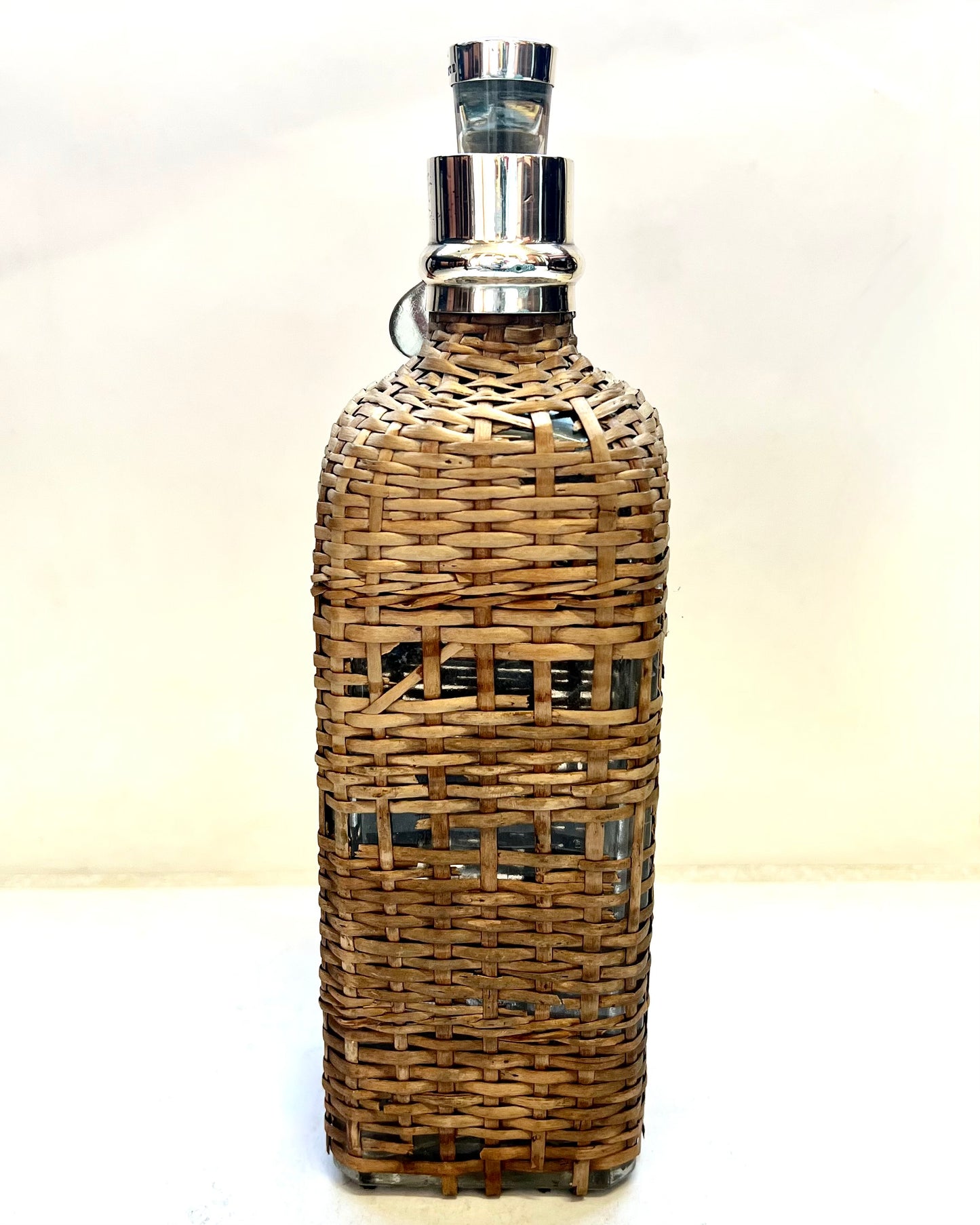 Edwardian wicker and sterling silver bottle, London 1903, Hukin & Heath