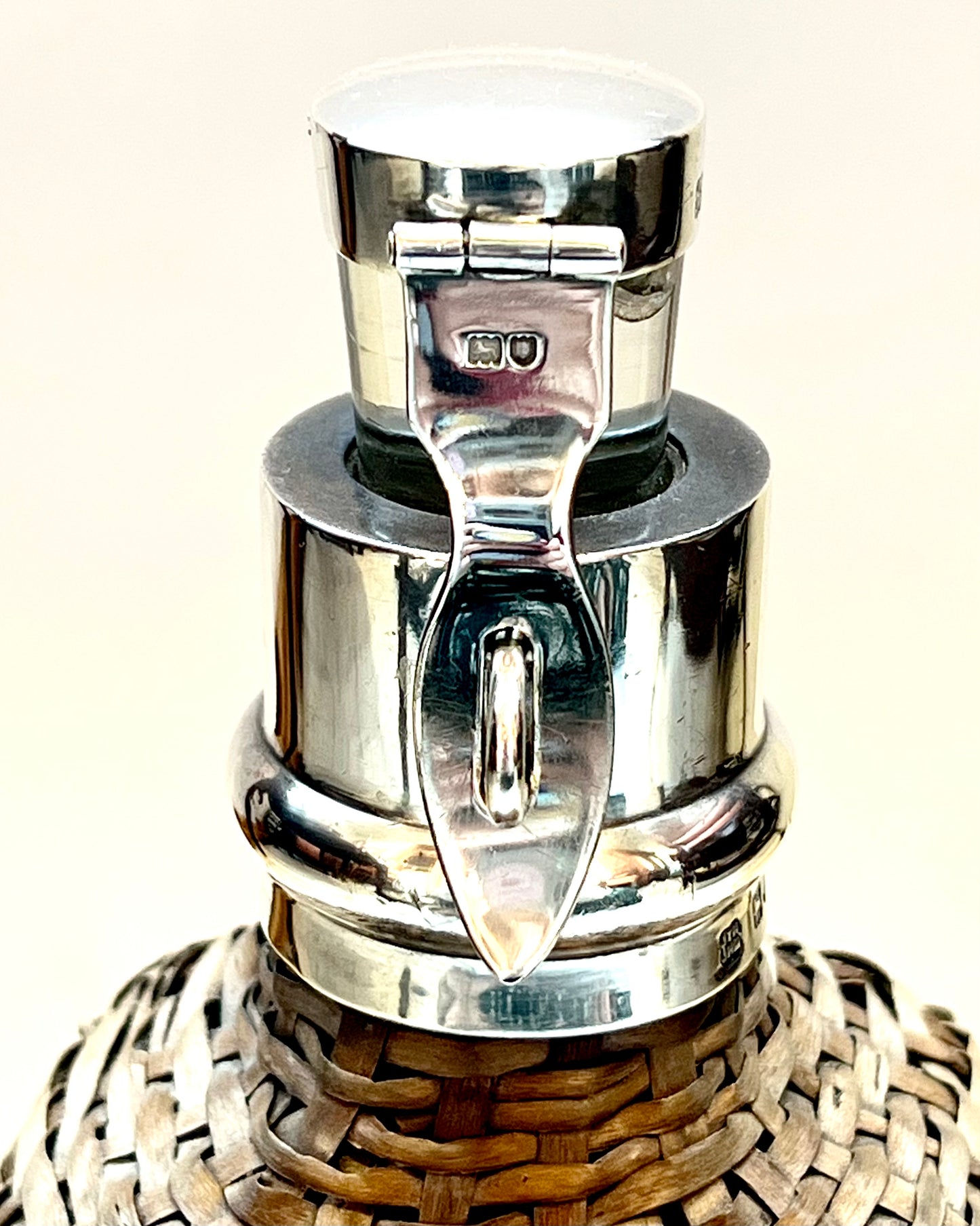 Edwardian wicker and sterling silver bottle, London 1903, Hukin & Heath