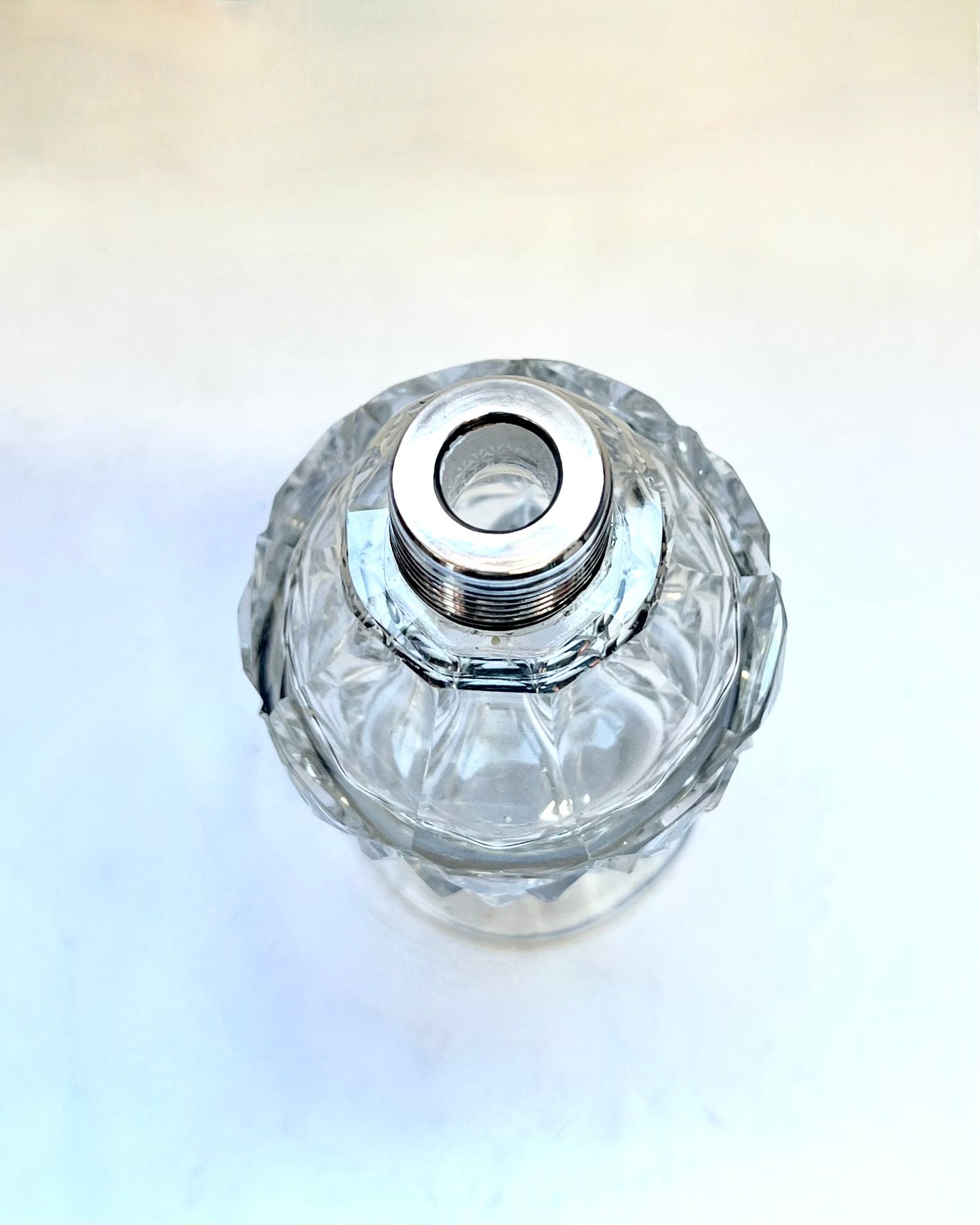 Antique George V cut glass and sterling silver toiletry/scent bottle, London 1919