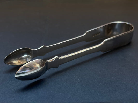 Early Victorian sterling silver tongs, with marks for James Beebe, London 1838