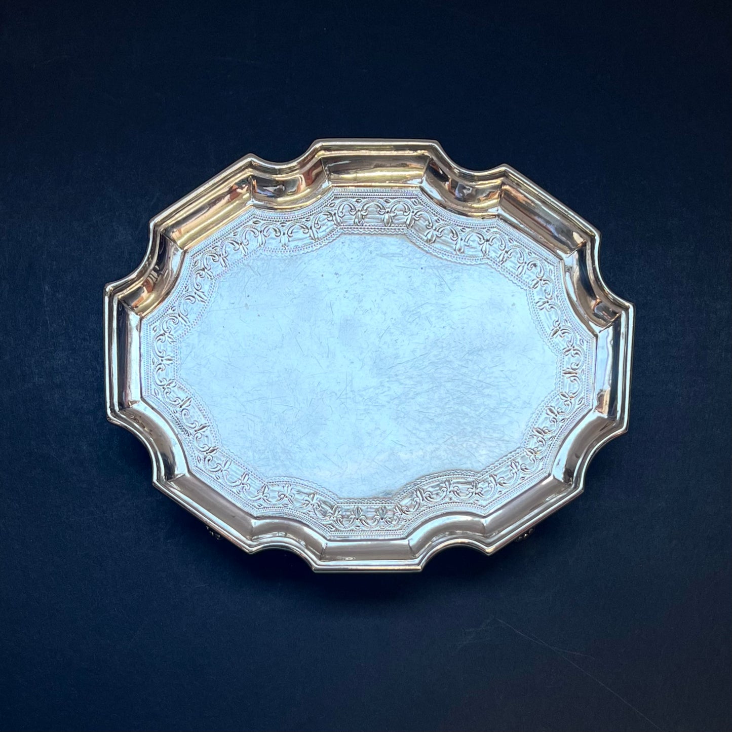 Late Victorian Sterling Silver Serving Salver or Waiter. Charles Stuart Harris, London, 1896.