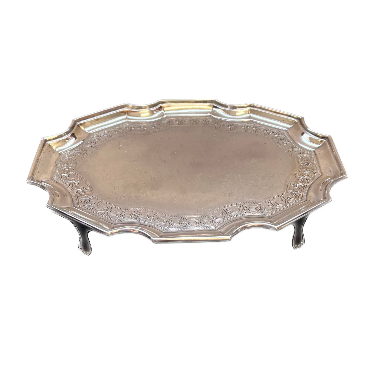 Late Victorian Sterling Silver Serving Salver or Waiter. Charles Stuart Harris, London, 1896.