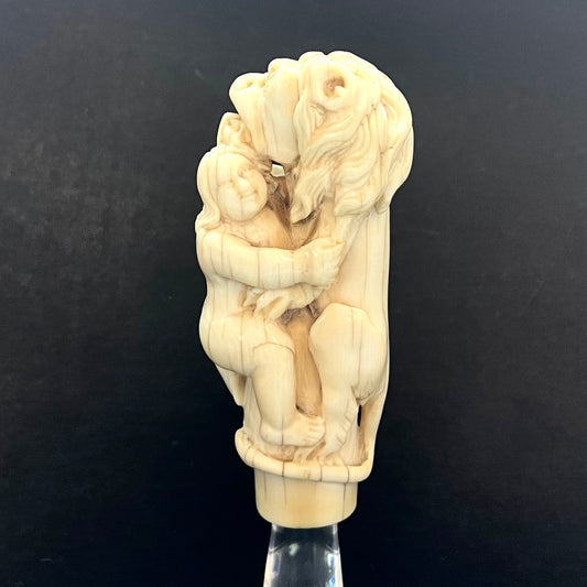 Rare Late 18th to 19th century Carved Ivory Handle of Lion Devouring Christian Martyr
