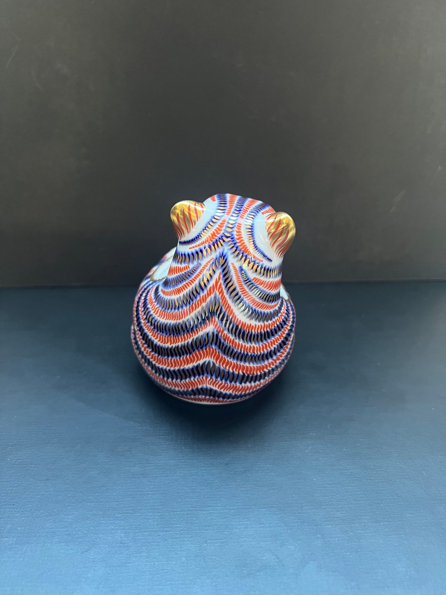 Vintage Royal Crown Derby Cobalt and Gilt Limited Edition Tiger Cub Porcelain Paperweight or Figurine