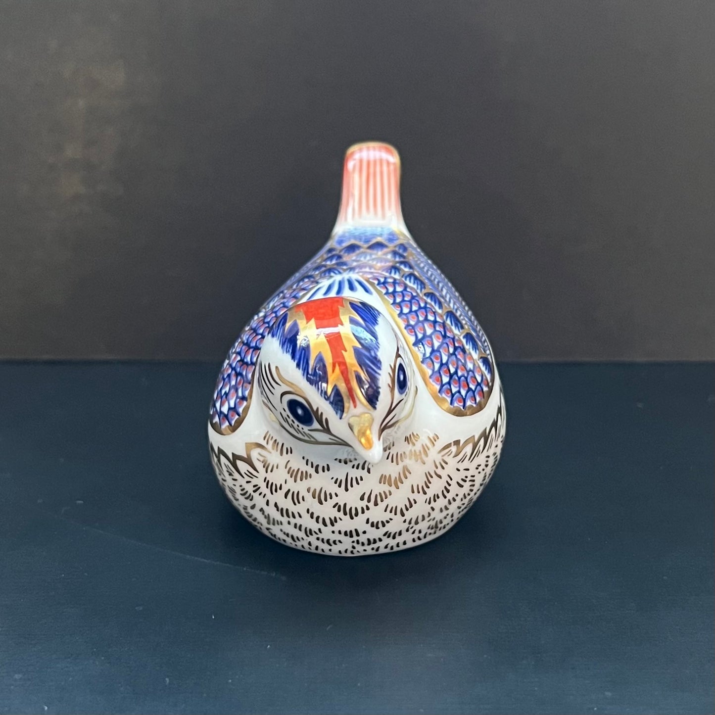 Vintage Royal Crown Derby Cobalt and Gilt Limited Edition Goldcrest Bird Porcelain Paperweight or Figurine