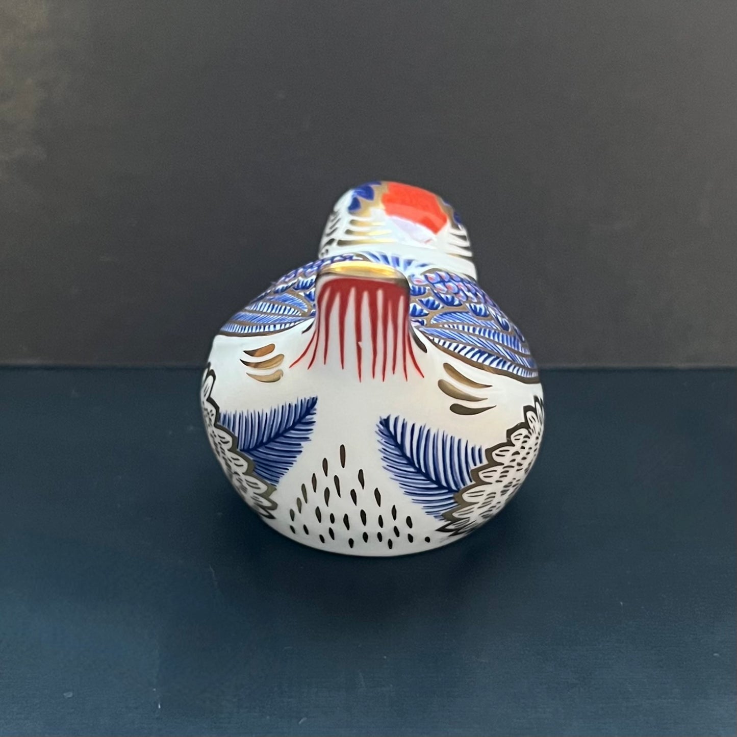 Vintage Royal Crown Derby Cobalt and Gilt Limited Edition Goldcrest Bird Porcelain Paperweight or Figurine