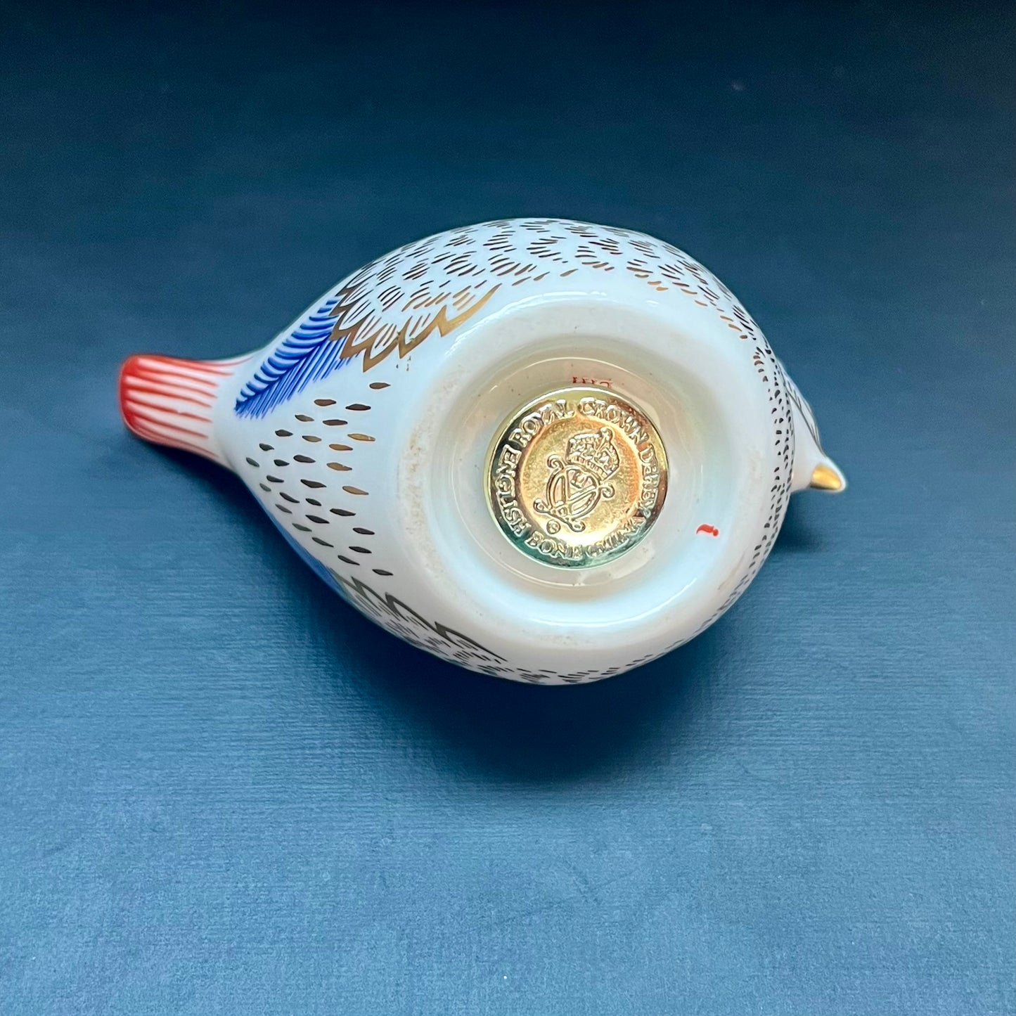 Vintage Royal Crown Derby Cobalt and Gilt Limited Edition Goldcrest Bird Porcelain Paperweight or Figurine