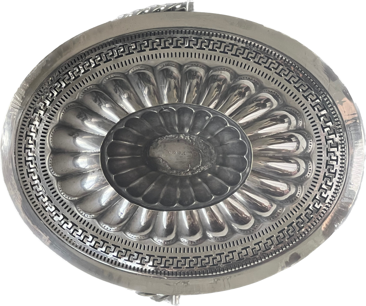 Antique Victorian Silver-Plated Basket with Rope Twist Handle and Double Greek Key Borders