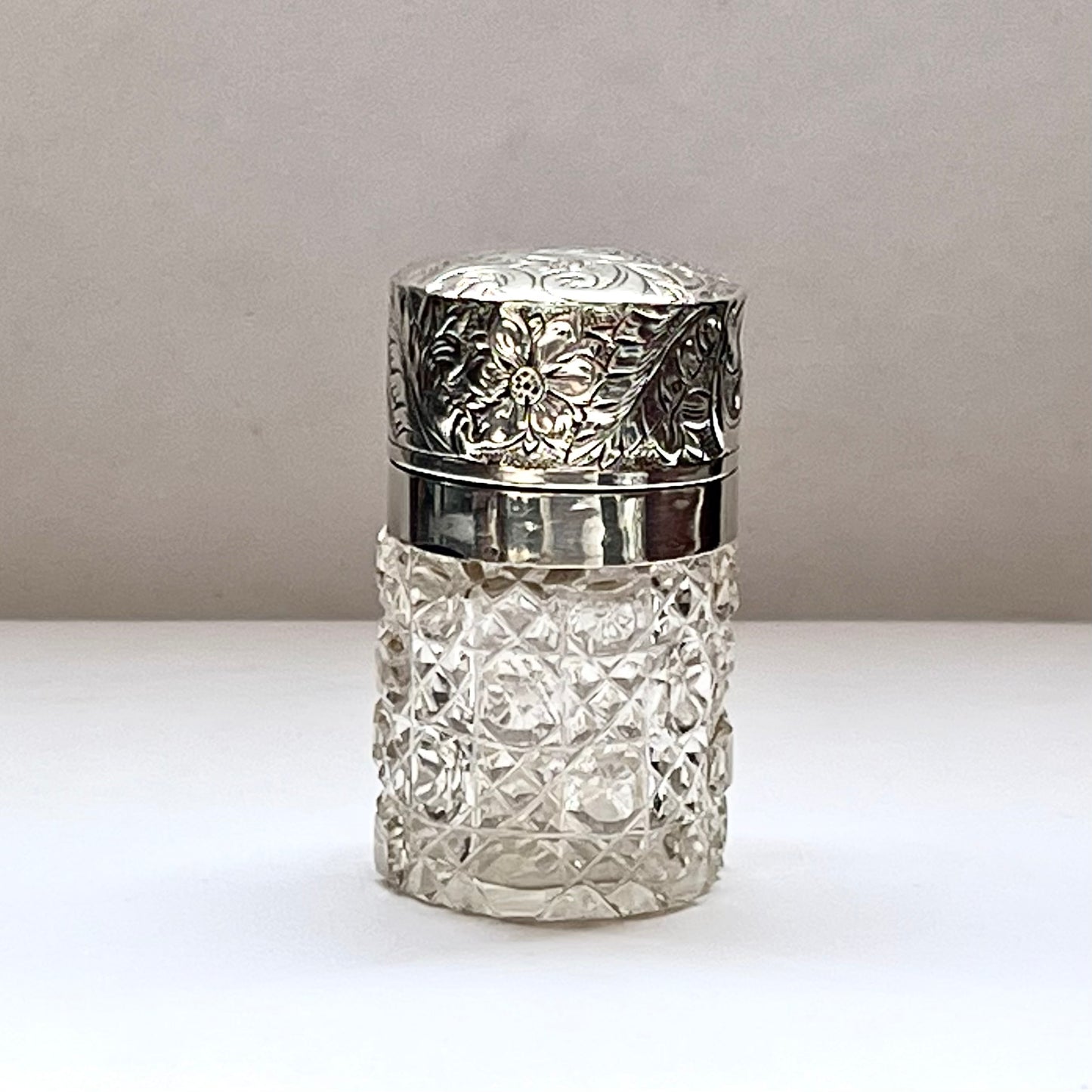 Antique Edwardian cut glass and sterling silver scent bottle, London 1910