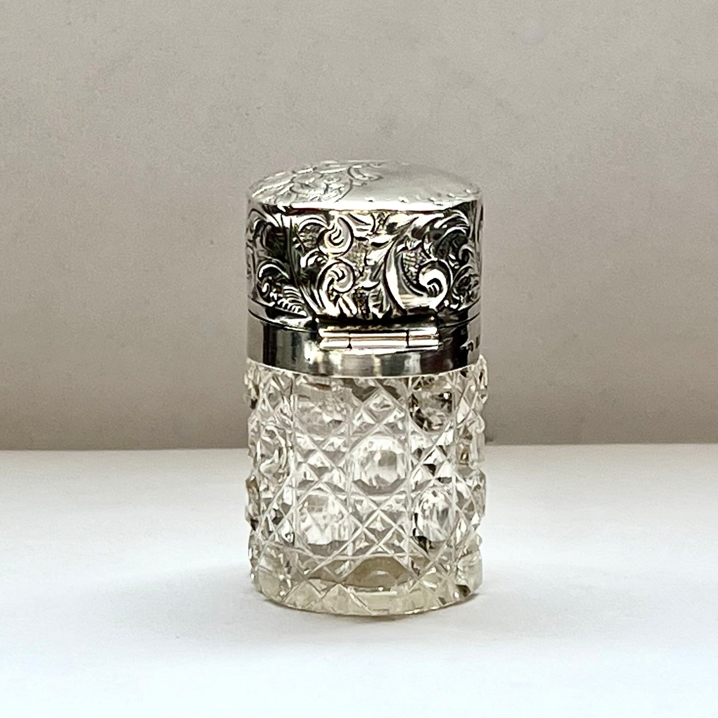 Antique Edwardian cut glass and sterling silver scent bottle, London 1910
