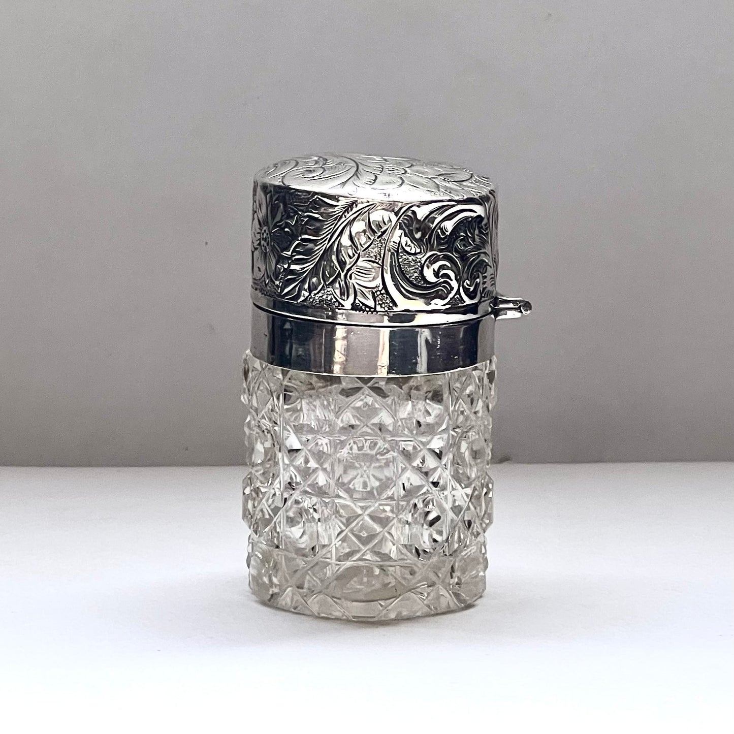 Antique Edwardian cut glass and sterling silver scent bottle, London 1910