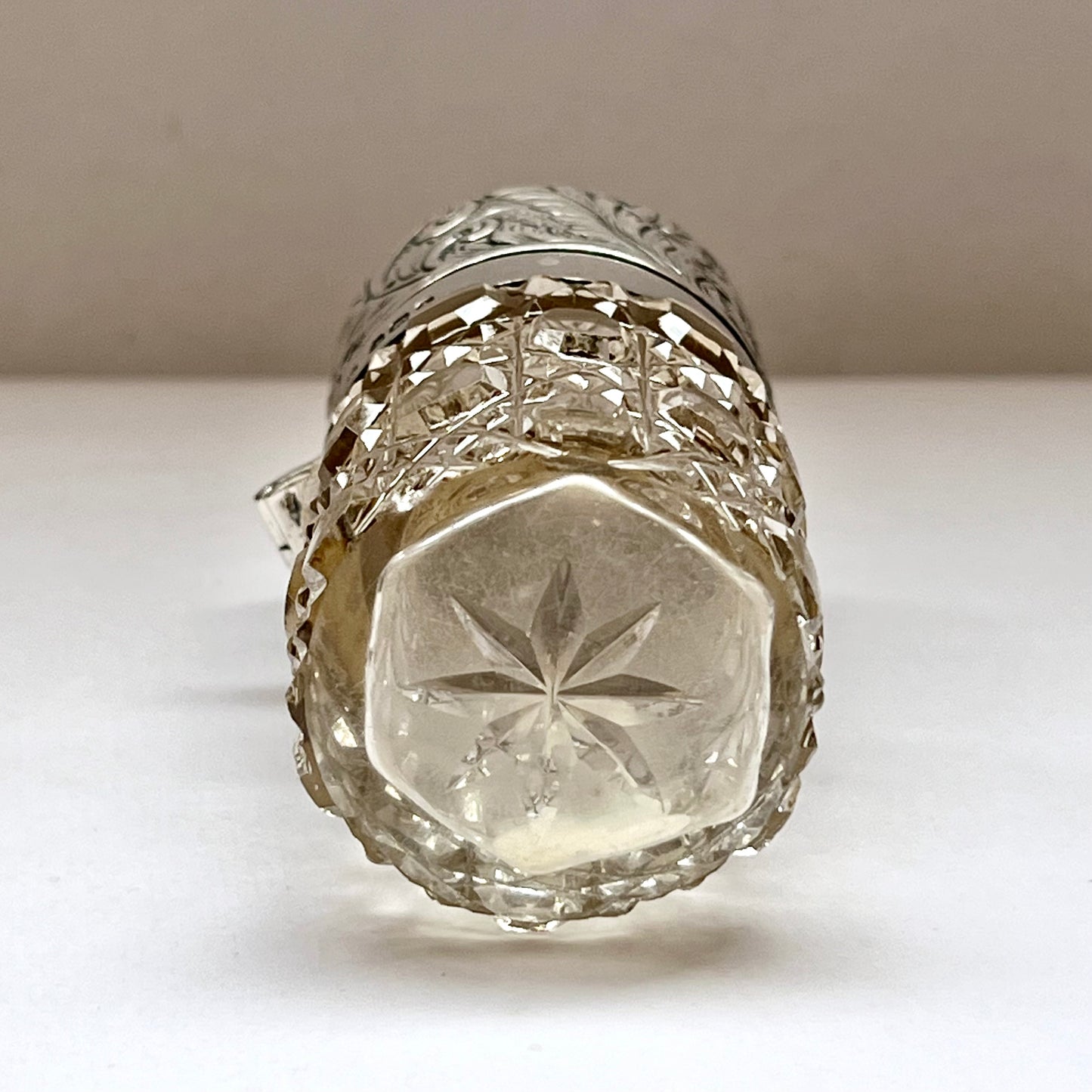 Antique Edwardian cut glass and sterling silver scent bottle, London 1910