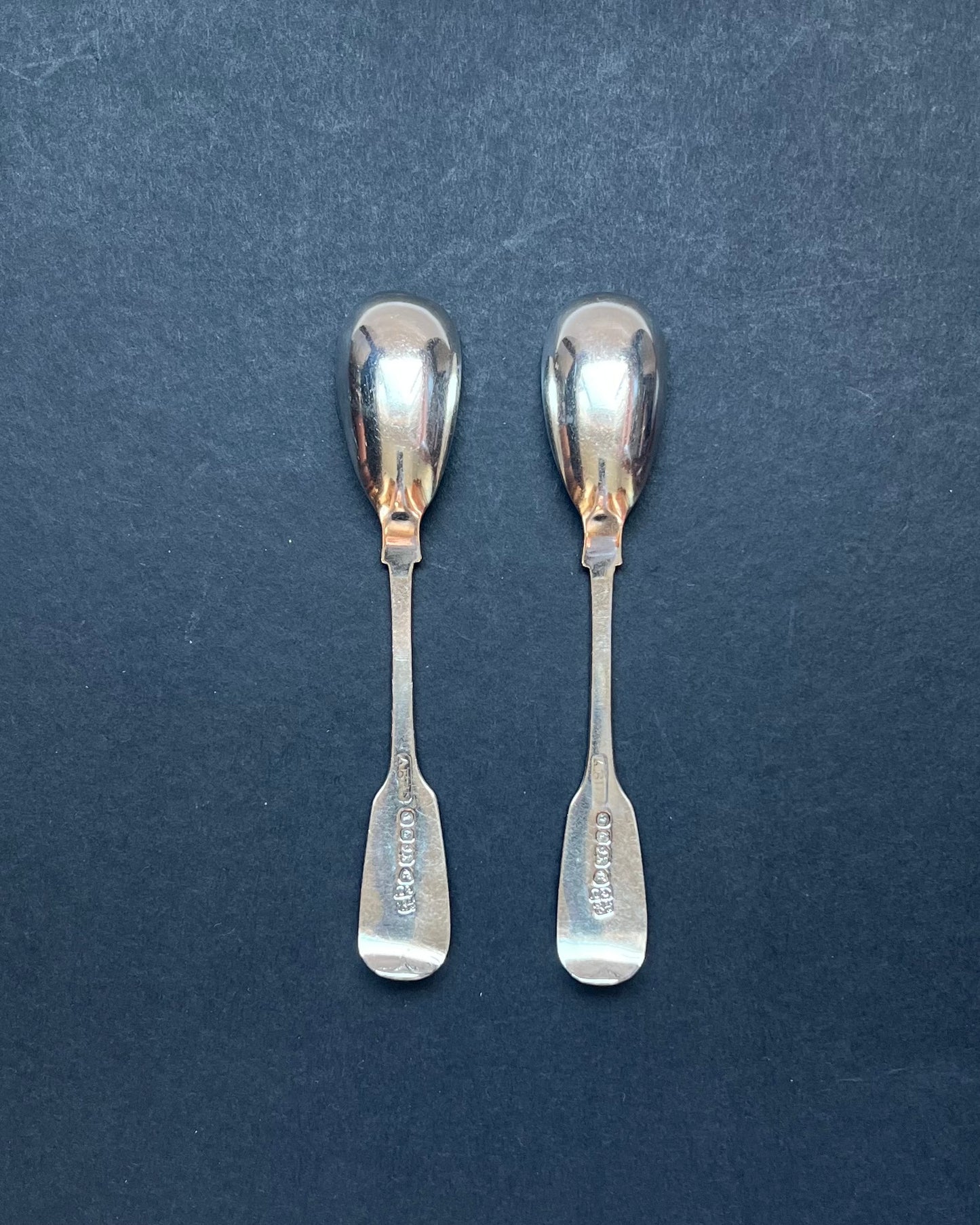 RARE example of antique Scottish provincial silver, pair of mustard spoons. Aberdeen, 1854, George Jamieson.