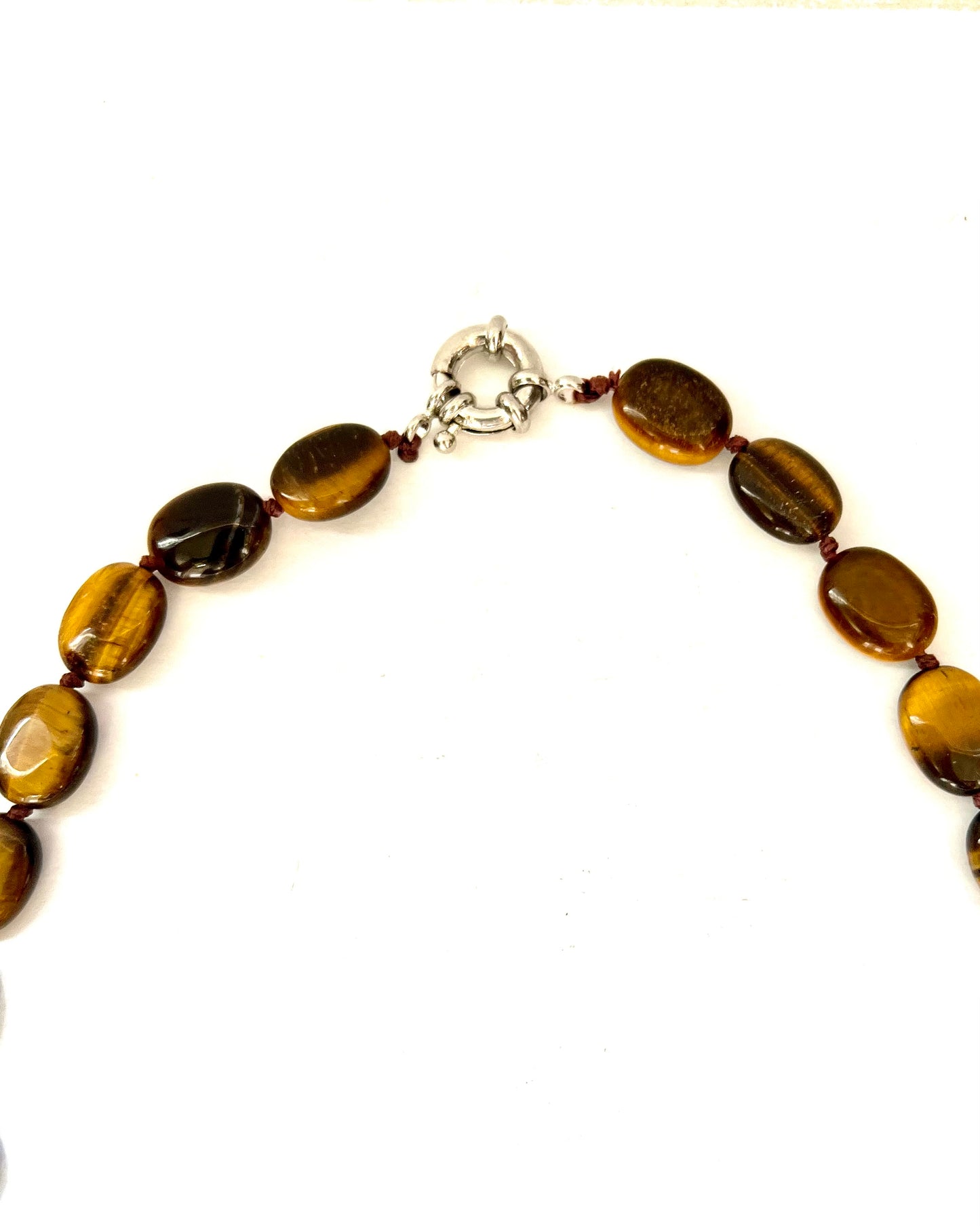 复古虎眼石凸圆形珠项链